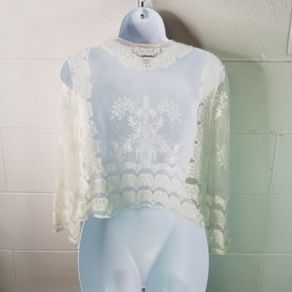 Vtg 90a y2k white mesh sheer one button cardigan - Picture 6 of 9